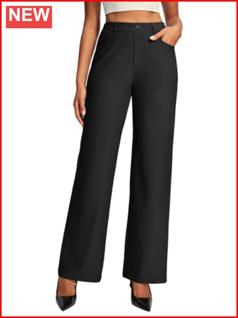 Wide Leg Dress Pants High Waisted Pull On Stretch Business Casual Trousers